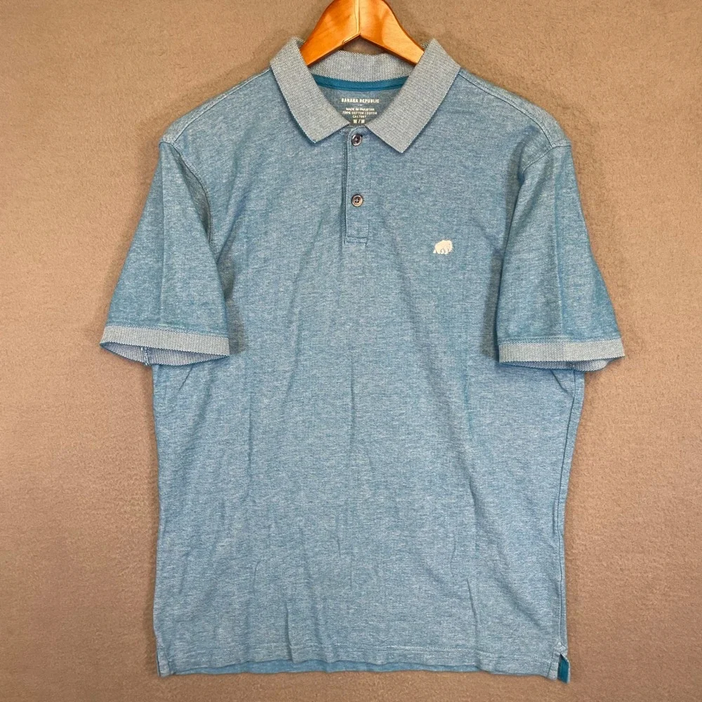 Banana Republic Elephant Logo Polo Shirt Men's Medium Blue Birdseye 100% Cotton